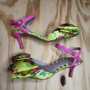 Betsey Johnson Pink and Green Floral Heels